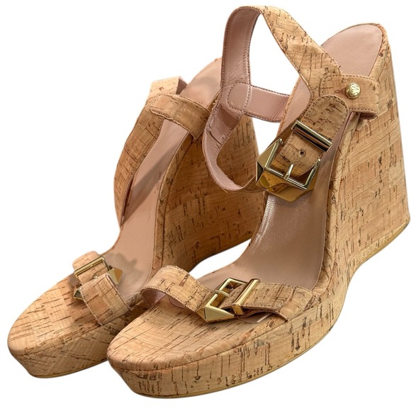 Stuart Weitzman Twofer Gem All Over Cork Wedge Platform Sandal Shoes SZ‎ 10 M - Picture 1 of 11